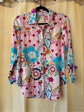 NWT FIGUEROA & FLOWER Button Up Top Roll Sleeve Petite Small